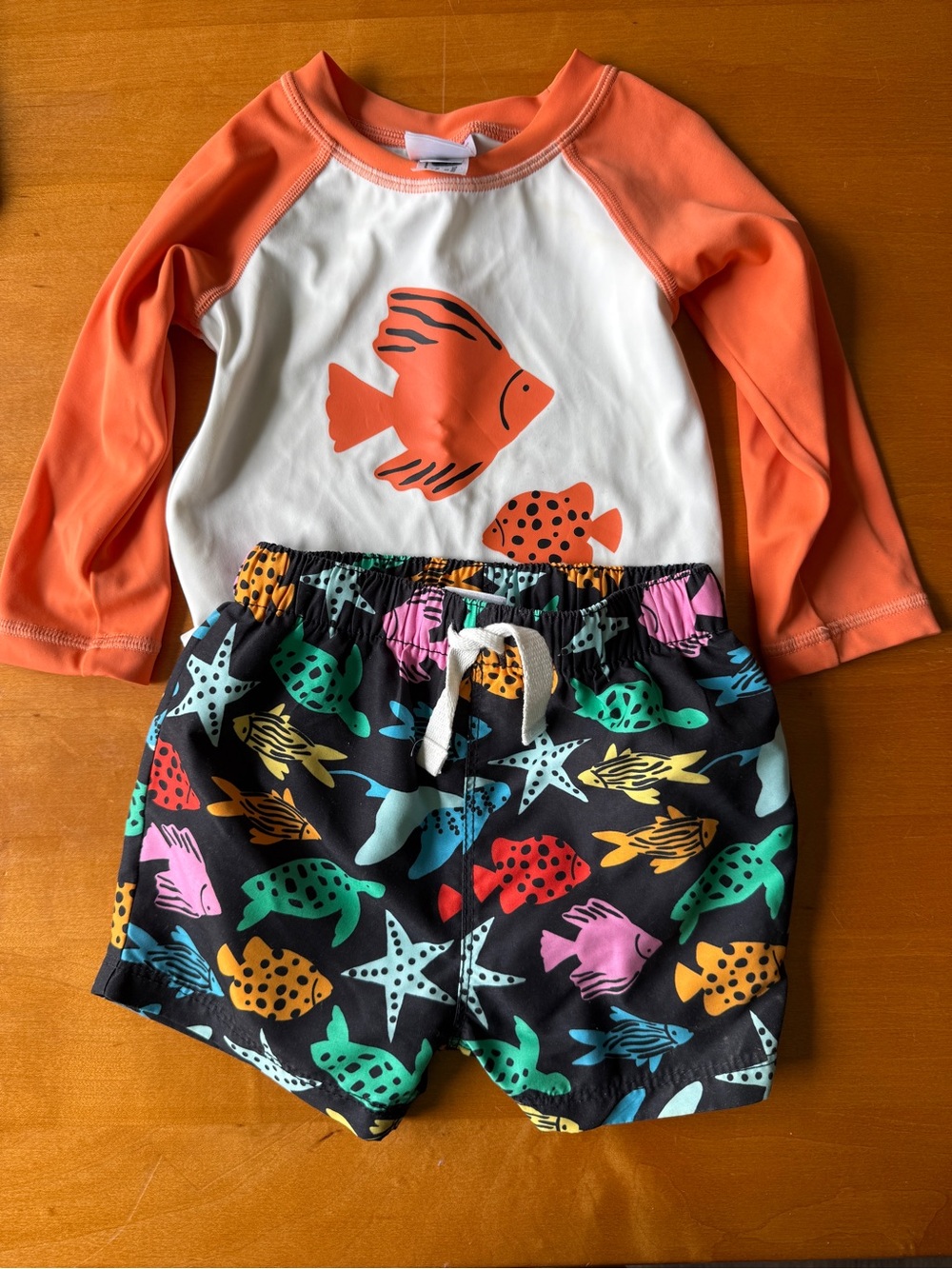 Hanna Andersson, Orange & White Rash Guard Swim Set, 18-24 Months